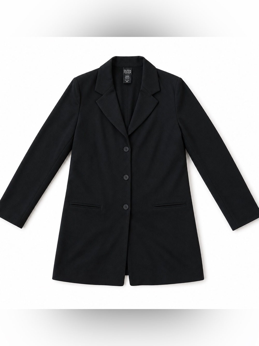 Eileen Fisher Black Wool Long Blazer Jacket Women's Size Small Minimalist